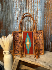 Saddle blanket tooled purse