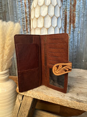 Cowhide tooled leather wallet