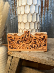 Cowhide tooled leather wallet