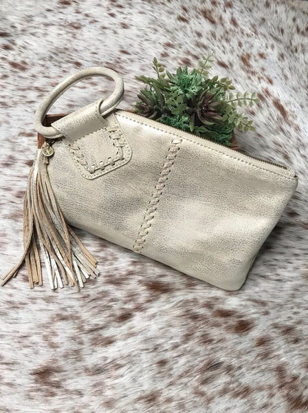 Sable Wristlet Clutch by HOBO in Pearled Silver MaKenzi's Boutique